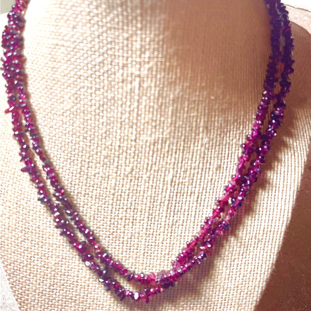 Garnet Polished Chips.On Nylon Cord. These Are Beadstrands 34” 5 Available